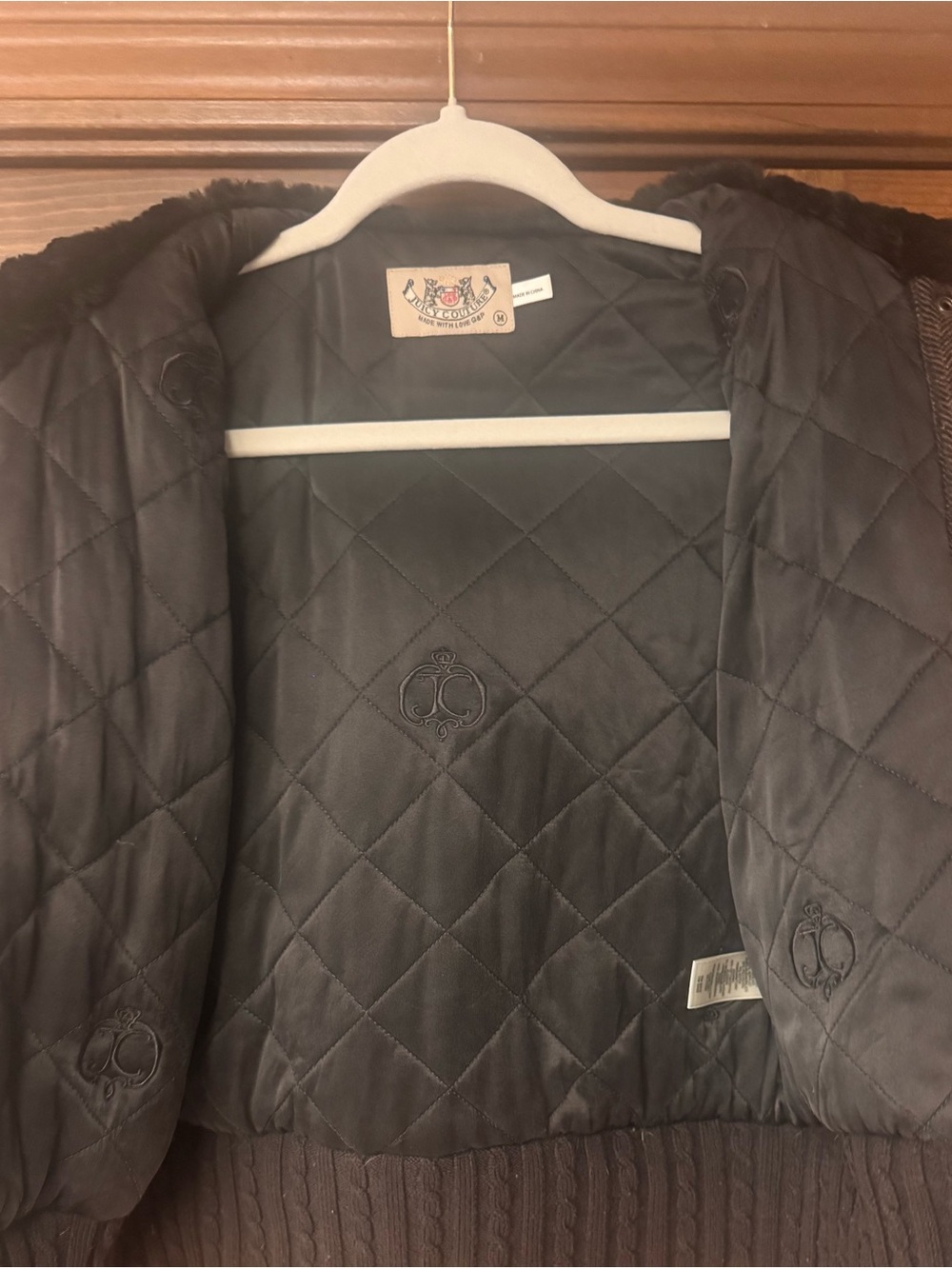 Juicy Couture Dark Brown Faux Fur Hooded Bomber Jacket - Picture 8 of 9